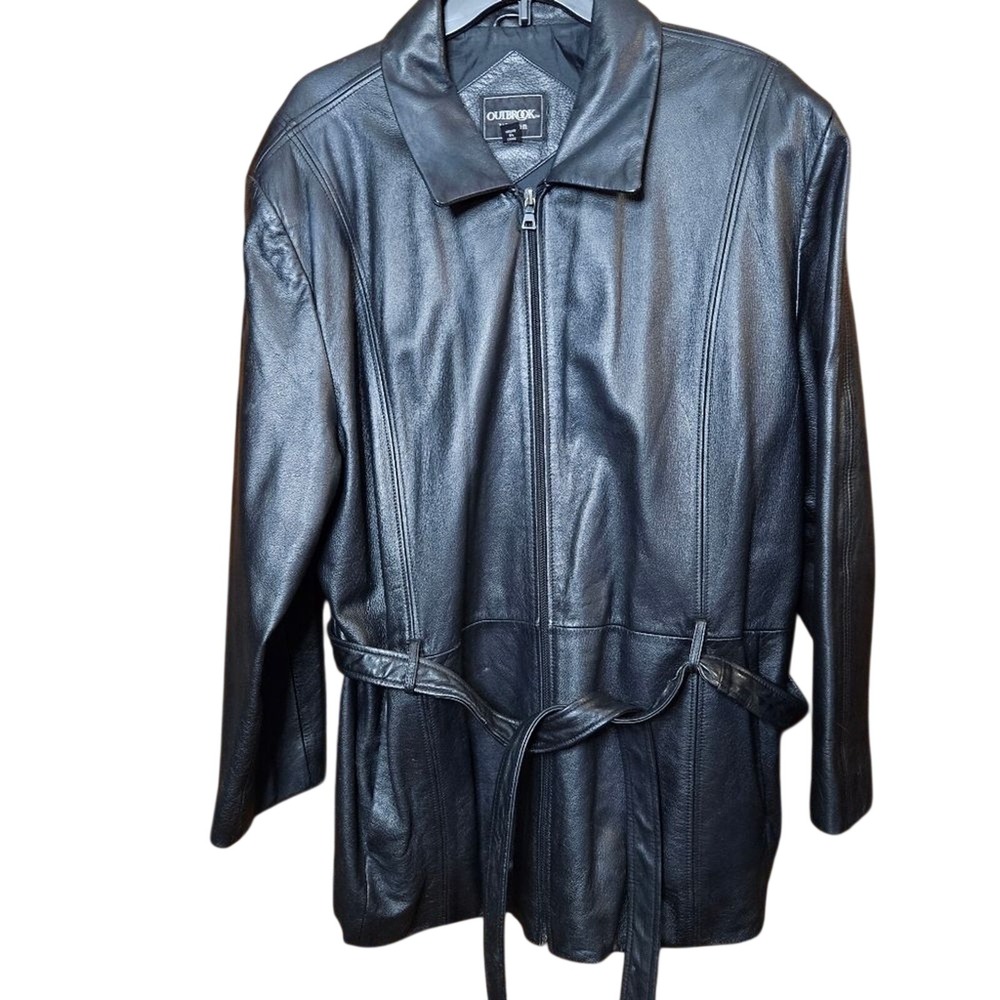 Outbrook Woman Jacket Womens 3X‎ Black Leather Collared Belted Zip Front Pockets